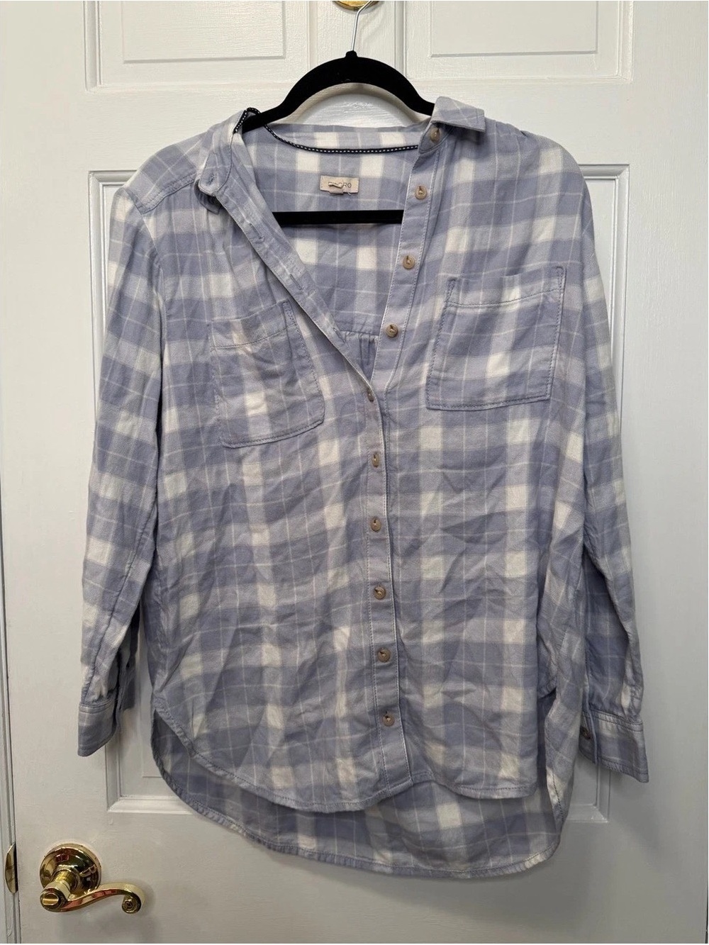 Pilcro Light Blue and White Plaid Button-Down Shirt